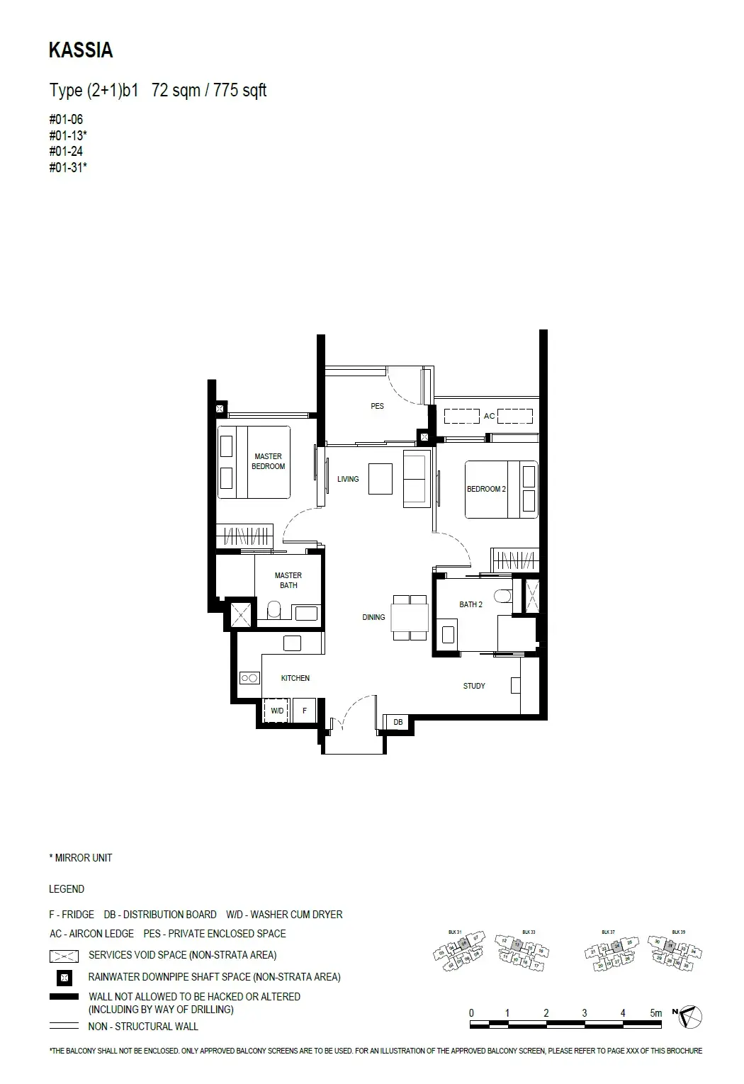 Kassia 2 Bedroom floor plan (2+1)b